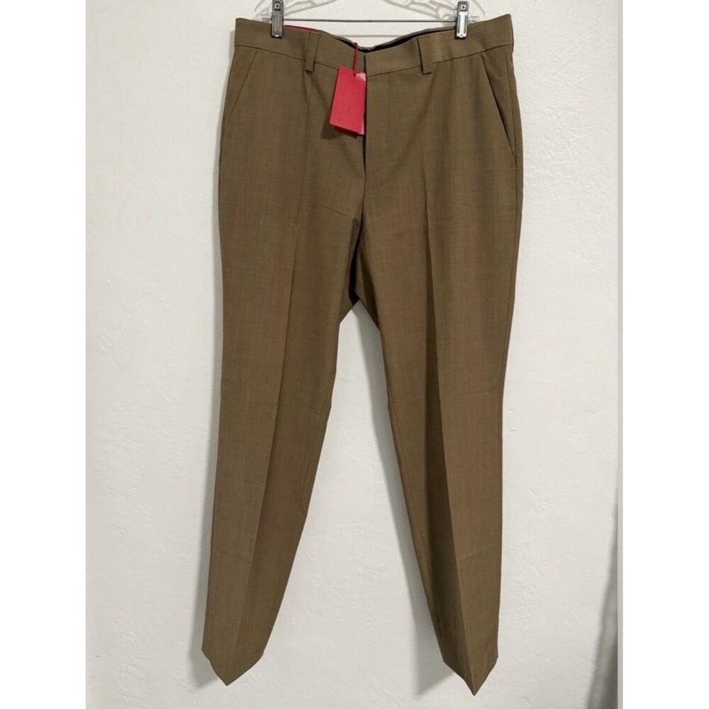 NWT HUGO Hugo Boss Tom232X Men’s 34R Super Flex Wool Blend Slim Dress Pants Tan